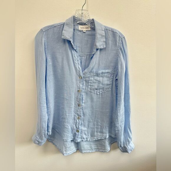 Bella Dahl Linen Pocket Button Down In Perennial Blue Light Blue Size XS - Picture 5 of 10